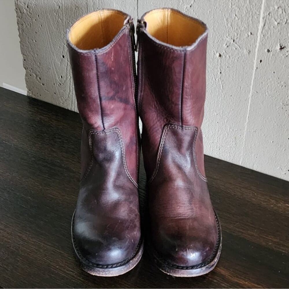 Frye Women's Sabrina mid short zip zipper walnut Leather Boots 8.5 - Picture 8 of 10